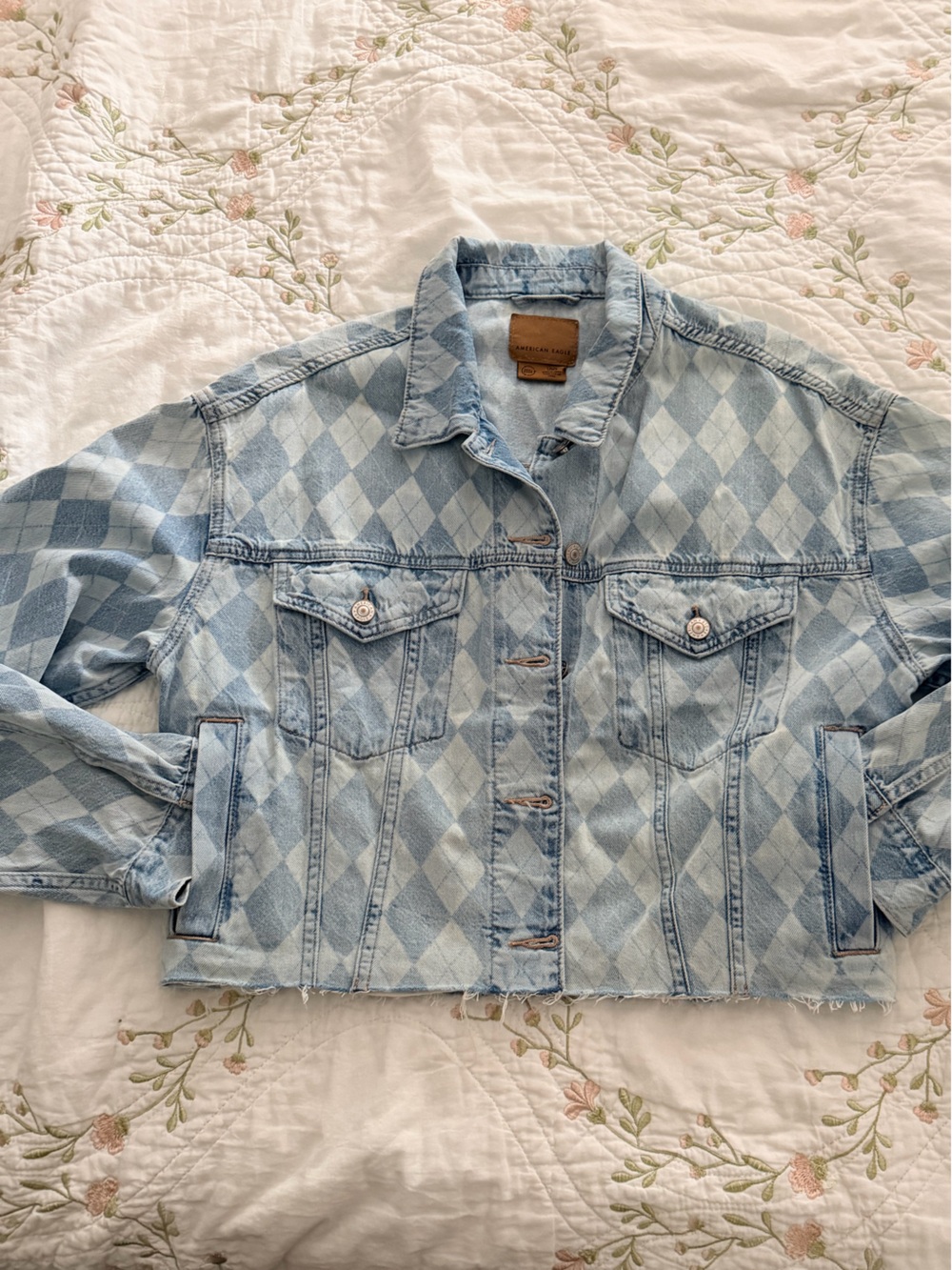 American Eagle Outfitters Light Blue Argyle Denim woman’s Jacket